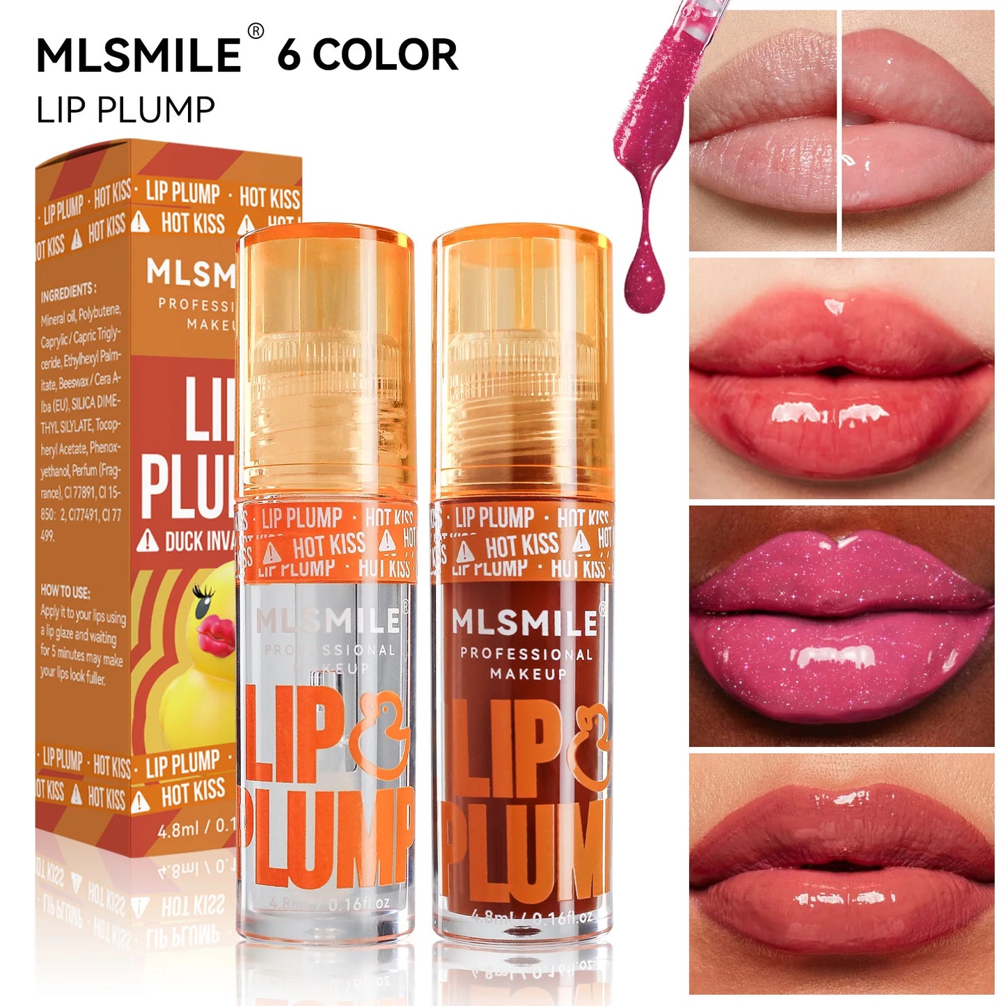 MLSMILE Duck Lip Plump Lip Oil Moisturizing Lip Gloss Mirror Water